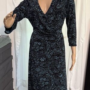 Black and Silver Ruched Wrap Dress with Dolman Sleeves
